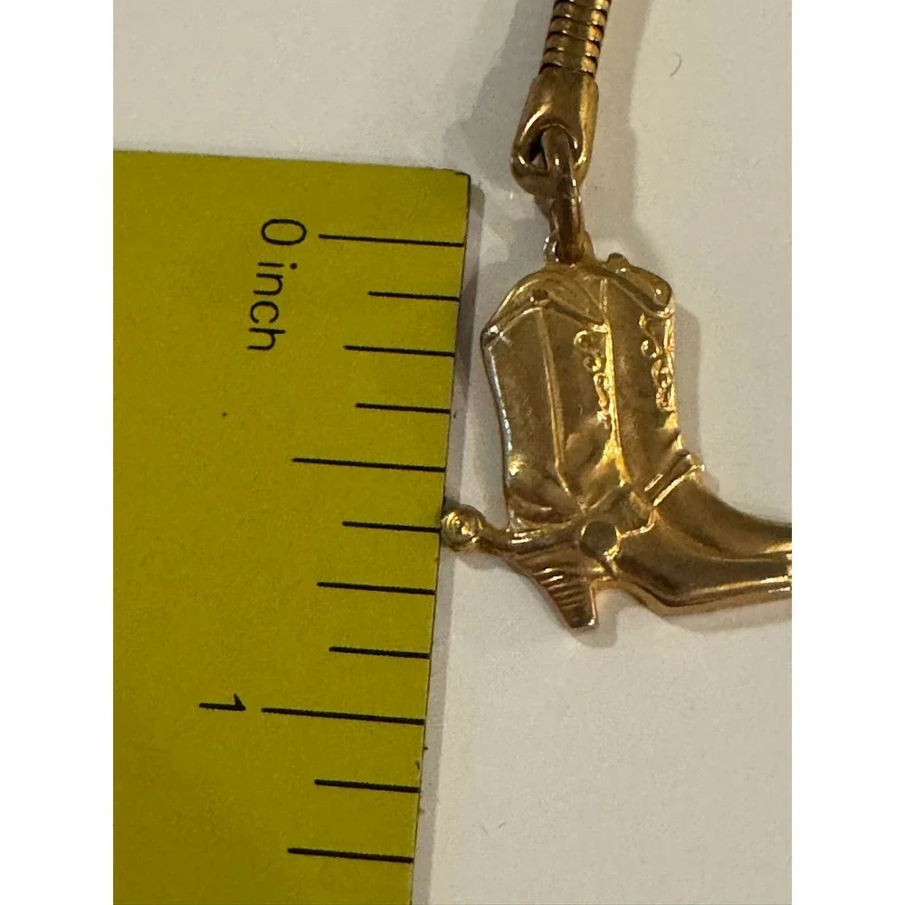 Vintage Gold Tone Cowboy Boot‎ Keychain Western Spur Snake Chain Accessory